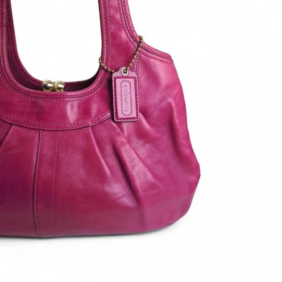COACH Ergo Pleated Leather Kisslock Satchel hot pink/maroon - Picture 6 of 13